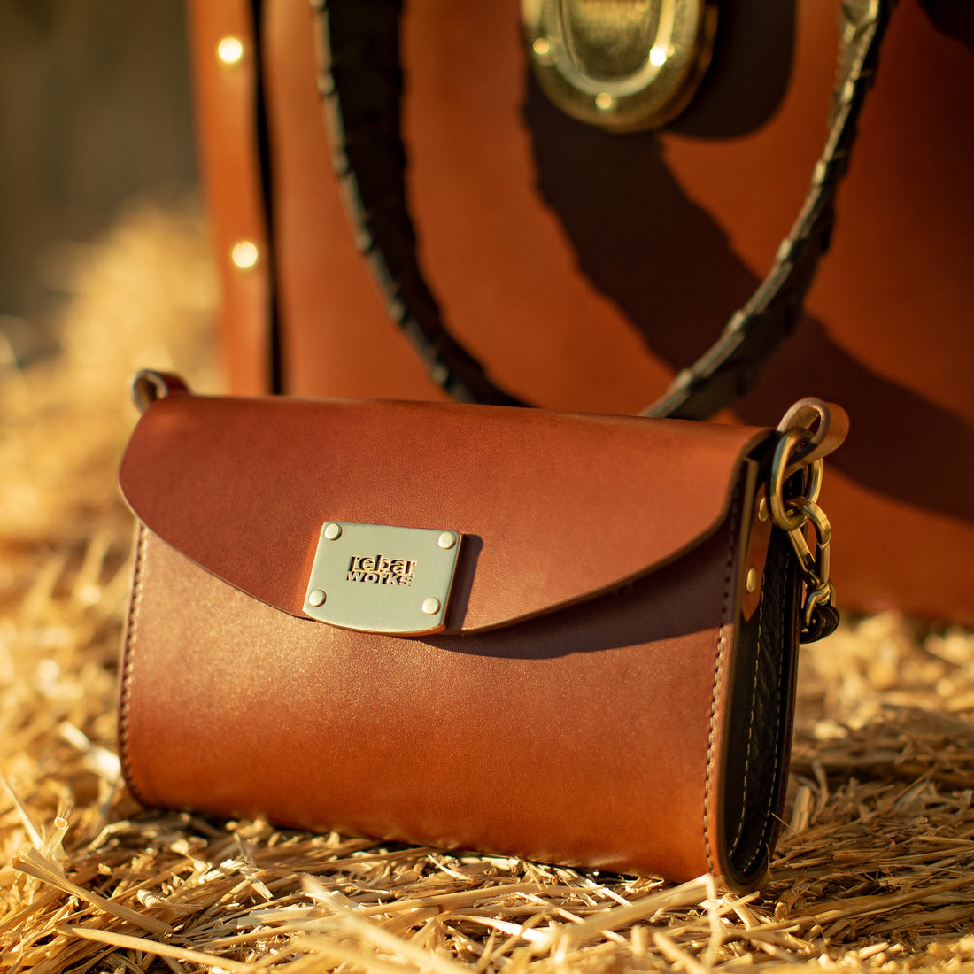 JBG Tote with Removable Saddlebag in Chestnut Leather with 14k Gold Hardware