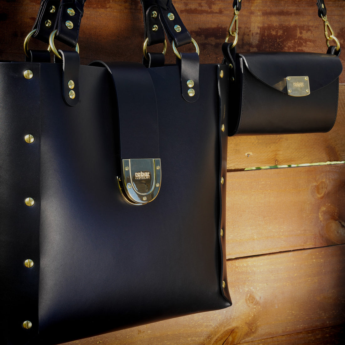 JBG Tote with Removable Saddlebag in Black Leather with 14k Gold  or Palladium Hardware