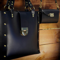 JBG Tote with Removable Saddlebag in Black Leather with 14k Gold  or Palladium Hardware