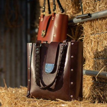 JBG Tote with Removable Saddlebag in Havana Leather with Nickel Hardware